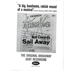 Noel Coward Sail Away Record ADVERTISMENT 1960s Vintage Print Ad 9 inch Tall
